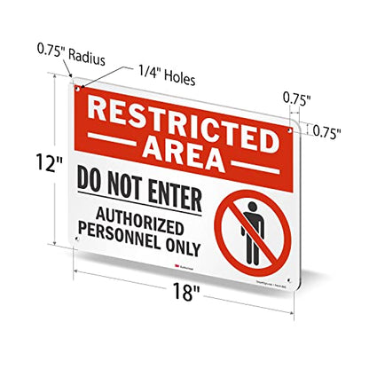 SmartSign 12" x 18" 'Restricted Area Do Not Enter, Authorized Personnel Only' Metal Sign with Symbol, 63 mil Aluminum, 3M Laminated Engineer Grade Reflective, Red, White and Black, USA-Made - style: 12" x 18" - EG Reflective