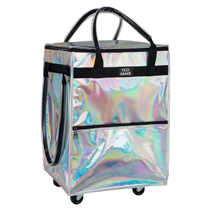 Medium Phantom White Reusable Grocery Bag on Wheels, Folding Rolling Tote - color: Phantom White, size: Medium