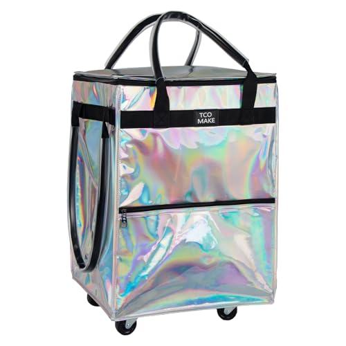 Medium Phantom White Reusable Grocery Bag on Wheels, Folding Rolling Tote - color: Phantom White, size: Medium