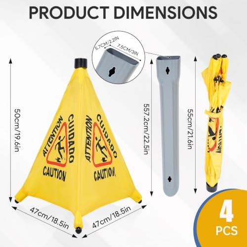 4 Pack 20 Inch Pop Up Wet Floor Signs, Wall Mounted Foldable Safety Signs