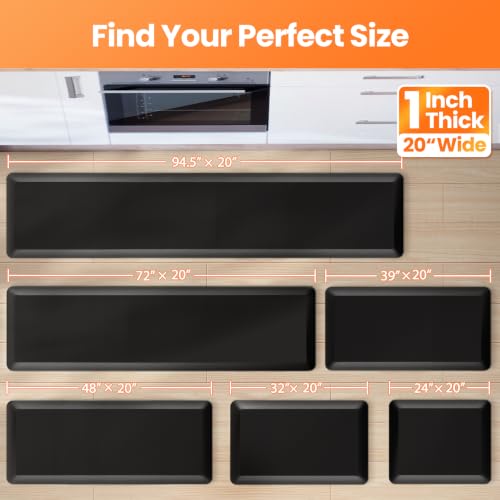 1-Inch Thick Anti-Fatigue Mat for Kitchen and Standing Desk, 20"x48", Black - color: Black, size: 48"L x 20"W x 1"Th