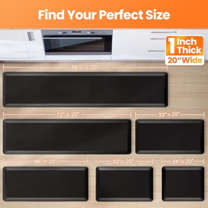 1-Inch Thick Anti-Fatigue Mat for Kitchen and Standing Desk, 20"x48", Black - color: Black, size: 48"L x 20"W x 1"Th