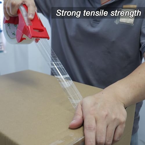 BOMEI PACK 2 Rolls Clear Noiseless Heavy Duty Packing Tape with red Dispenser, Packaging Tape 1.88 Inches x 60Yards, 2.4mil Industrial Shipping Tape for Moving Packaging Shipping, Office & Storage