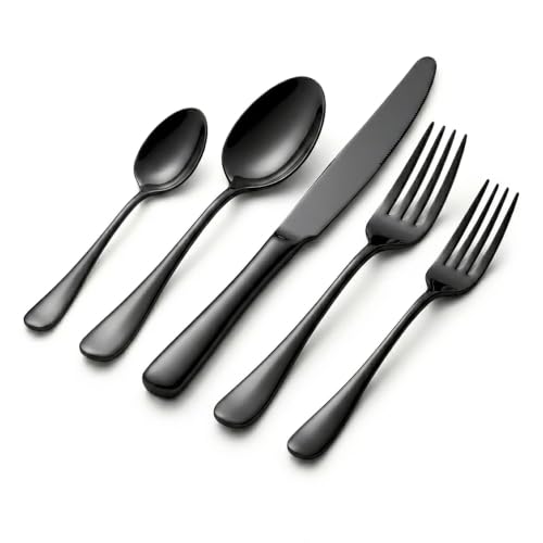 40-Piece Black Silverware Set, Stainless Steel Flatware Set Service for 8 - color: Black, size: 40-Piece