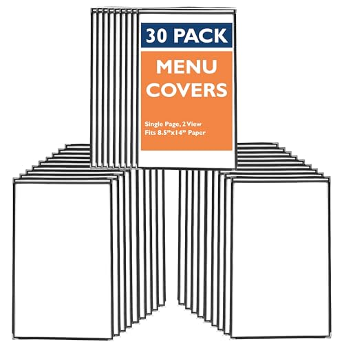 Ilyapa Clear Menu Covers, 8.5x14 Inch - 30 Pack, 2-View Single Page Design - color: Black, size: 8.5 x 14