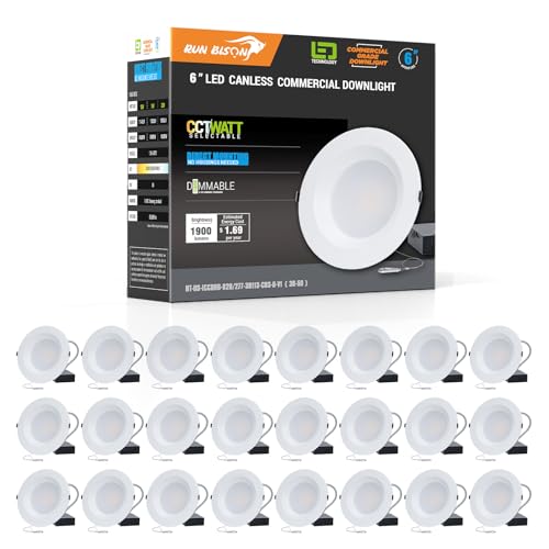 6 Inch Recessed LED Commercial Downlight with J-Box, Wattage Adjustable 12/16/20W,3 Color Selectable 3000K-5000K, 120-277V,10%-100% Dimmable, Canless LED Downlight - 24 Pack - color: 24PK, size: 6 inch