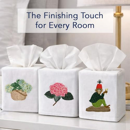 Jacaranda Living Square Tissue Box Cover, Linen/Cotton Fabric Tissue Holder, Decorative Cloth Tissue Cube Cover, Animal Designs Girl and Dog - color: Girl and Dog