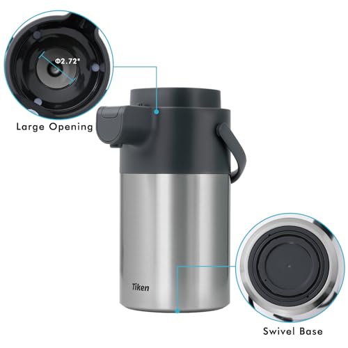Tiken Airpot Coffee Dispenser with Pump - 102oz/3L Thermal Coffee Carafes for Hot Beverage - Stainless Steel Insulated Coffee Thermos Carafe, Silver - color: Silver, size: 102 Ounces