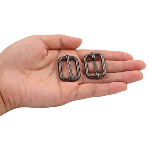 BIKICOCO Metal Slide Adjuster Buckle Tri-Glides with Movable Center Bar, for Straps, 1 x 0.6 Inch, Gunmetal, Pack of 30 - color: Gunmetal X 30 Pcs