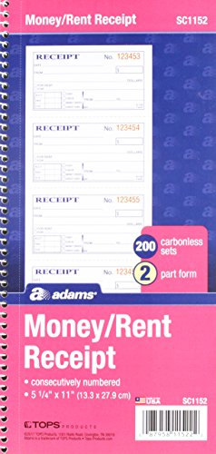 Adams SC1152PK Money Receipt Book,Spiral,2-Part,5 1/4 inches x 11 inches (Pack of 5) (Packaging may vary)