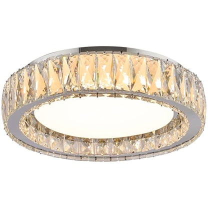 15 Inch Dimmable Modern Crystal LED Flush Mount Ceiling Light - color: Chrome, size: 15 Inch