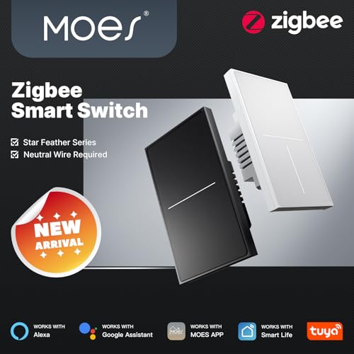 MOES Full Touch Zigbee Smart Light Switch Neutral Wire Needed, White 4 Gang - color: White, size: ZigBee 4 Gang