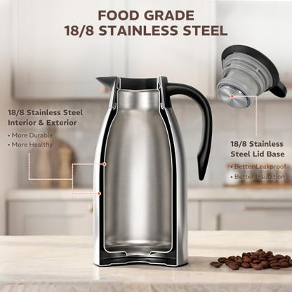 Thermal Coffee Carafe for Keeping Hot – 68OZ Insulated Camping Coffee Pot - color: Stainless Steel, size: 68 Ounces
