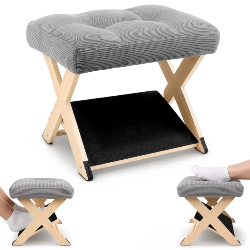 Foot Rest Under Desk 3-Level Adjustable Under Desk Footrest w/Non-Slip EVA & Floor Pads Ergonomic Wooden Foot Stool for Posture & Leg Relief - Ideal for Office Workers Gamers Home Use
