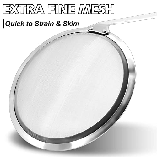 Anaeat Stainless Steel Fat Skimmer Spoon - Set of 3 Professional Kitchen Fine Mesh Food Strainer and Hot Pot Skimmer with Long Handle for Skimming, Cooking, Frying, Grease, Gravy and Foam (3"+4"+4.7") - color: Fine Mesh Skimmer Set of 3
