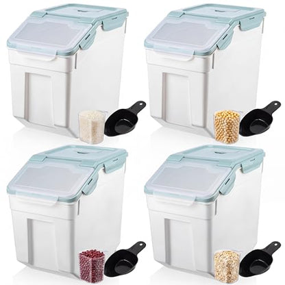 Sunnyray 4 Pcs 55 Lbs Blue Rice Flour Storage Bins with Wheels - color: Blue, size: 55 lbs