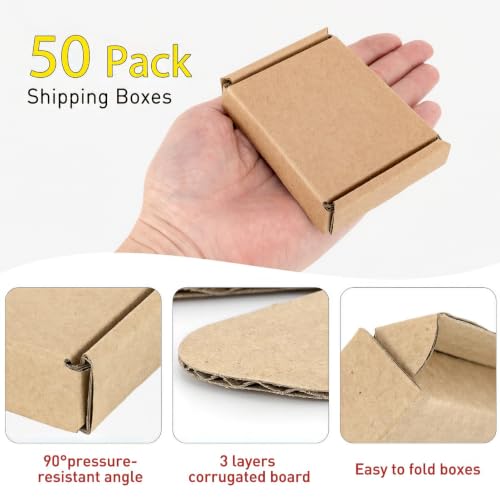 Ellbest 50Pac Small Corrugated Shipping Boxes, 3.54x2.48x0.67 inches - size: 3.54 x 2.48 x 0.67 inches