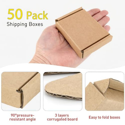 Ellbest 50Pac Small Corrugated Shipping Boxes, 3.54x2.48x0.67 inches - size: 3.54 x 2.48 x 0.67 inches