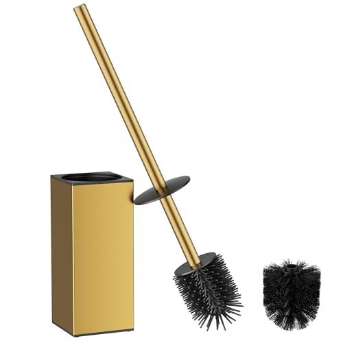 FORIOUS Stainless Steel Toilet Bowl Brush Scrubber and Holder Set Medium - color: Brushed Gold, size: Medium
