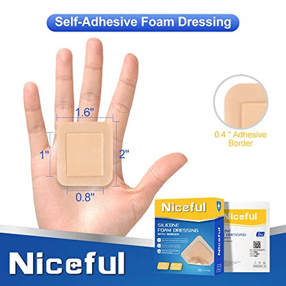Niceful Silicone Foam Dressing 1.6" x 2", 20 Count - size: 1.6x2 Inch (10 Pcs) (Pack of 2)