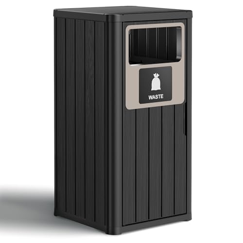 Outdoor Trash Can Waterproof Resin Patio Garbage Can for Outdoor Trash Bin for Patio, Garden, Black (22 Gallon) - color: Black, size: 22 Gallon