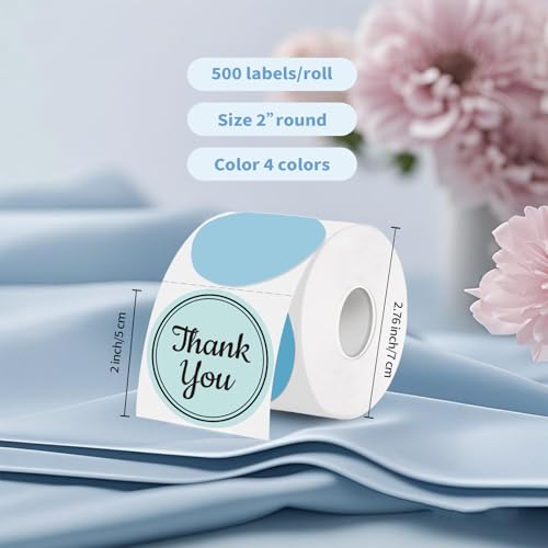 2 inch Round Thermal Label,Blue Circle Thermal Sticker Labels for Business and Home,Direct Thermal Printer Label for DIY Logo Design,Thanks Card,500 Labels/1 Roll - color: Blue and White, size: 2 inch