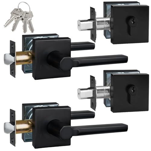 2 Sets Front Exterior Door Lock Set with Passage Lever, Keyed Alike - size: 2 Pack, style: Deadbolt+Passage Lever