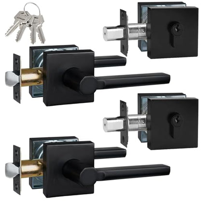 2 Sets Front Exterior Door Lock Set with Passage Lever, Keyed Alike - size: 2 Pack, style: Deadbolt+Passage Lever