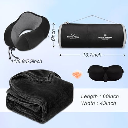 urnexttour Travel Pillow and Blanket Set Neck Pillow Airplane Foam Black - color: A-black