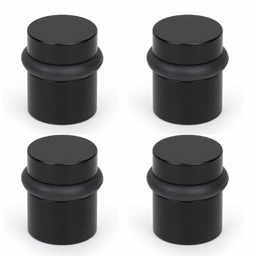 Mega Handles Square Floor Door Stopper, Quickly Installed Wall Protector Stopper, Wall Protectors from Door Knobs, Floor Door Stop with Mounting Hardware Included - Satin Brass - 1.5 Inch - color: Matte Black, size: 4 Pack
