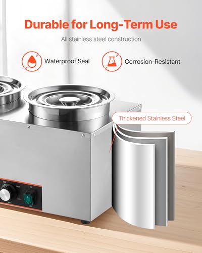 VEVOR Electric Soup Warmer, Three 6.34QT Stainless Steel Round Pot with 86~185°F Adjustable Temp, 1500W Commercial Bain Marie with Anti-Dry Burn and Reset Button, Soup Station for Restaurant, Buffet - size: 3×6L Pots