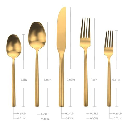 Matte Gold Silverware Set Hexagon Handle 20-Piece Service for 4 - color: Matte Gold, size: 20 Pcs