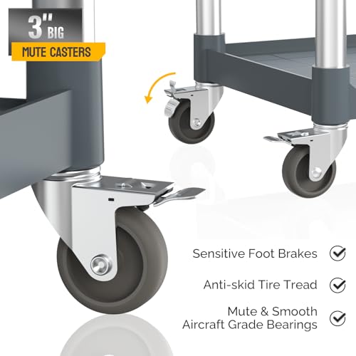 TUFFIOM 3-Tier Plastic Service Utility Cart with Wheels,Heavy Duty 390lbs Capacity,Commercial Rolling for Restaurant, Foodservice, Office, Warehouse, Gray 24.6''L x 15.8''W x 37.4''H - size: Gray 24.6''L x 15.8''W x 37.4''H
