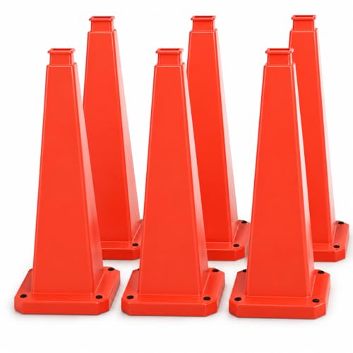 BESEA 6 Pack 28 Inch Red Traffic Cones with Weighted Base - color: Red, size: 28INCH