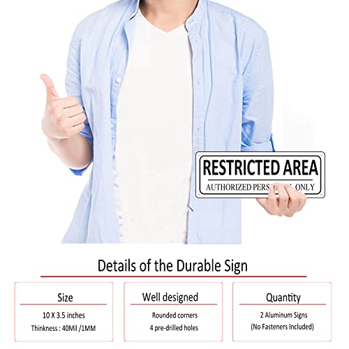 Restricted Area Sign Metal, (2 Pack) Authorized Personnel Only, 10" x 3.5" Do Not Enter Sign, Aluminum, Rust free, Fade Resistant,Weatherproof - color: Restricted Area Sign-01C