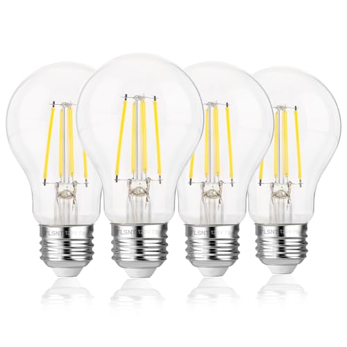 FLSNT 60W Equivalent Dimmable A19 LED Light Bulbs, Efficient 7W, 800Lumens, 5000K Daylight, CRI82, E26 Standard Base, 15000 Hours, LED Filament Light Bulbs, Clear Glass, 4 Pack - color: 60w Daylight, size: 4 Count (Pack of 1)