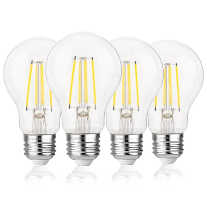 FLSNT 60W Equivalent Dimmable A19 LED Light Bulbs, Efficient 7W, 800Lumens, 5000K Daylight, CRI82, E26 Standard Base, 15000 Hours, LED Filament Light Bulbs, Clear Glass, 4 Pack - color: 60w Daylight, size: 4 Count (Pack of 1)