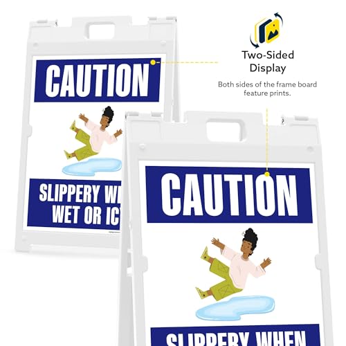 Caution Slippery When Wet Or Icy With Graphic Folding Floor Sign, 18x24 Inches, Portable A Frame, Made in USA by My Sign Center - size: 18x24 Plastic