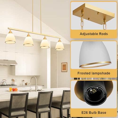 4-Light Modern Linear Chandelier for Kitchen Island Light Fixtures - color: Gold