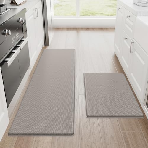 StepRite Kitchen Mats for Floor, 2-Piece Anti-Fatigue Kitchen Rugs, Khaki - color: Khaki, size: 17.3" x 30"+17.3" x 47"-0.4 inch