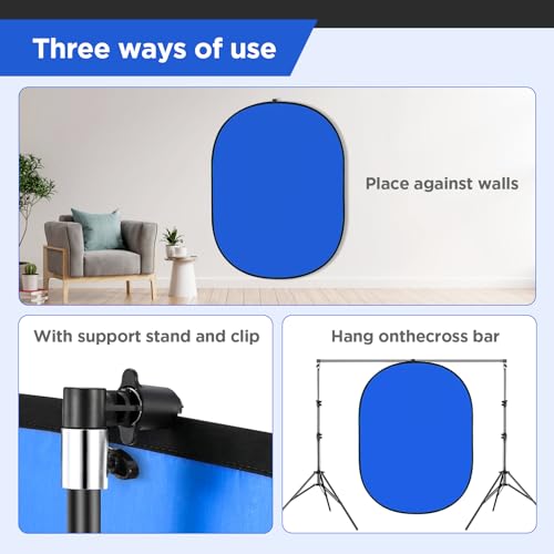 Portable Chromakey Blue/Gray Backdrop with Stand,59 * 39 inch Pop Up Collapsible Backdrop,Foldable Blue Screen 2 in 1 Backscreen for Photo and Video Shooting,Gaming (Blue & Gray) - color: Blue&Gray