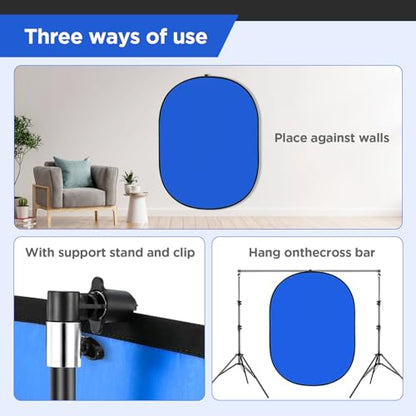 Portable Chromakey Blue/Gray Backdrop with Stand,59 * 39 inch Pop Up Collapsible Backdrop,Foldable Blue Screen 2 in 1 Backscreen for Photo and Video Shooting,Gaming (Blue & Gray) - color: Blue&Gray