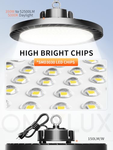ONLYLUX 350W UFO LED High Bay Light, 52500LM 5000K Commercial Bay Lighting