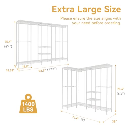 Higeego H5 Clothing Rack for Hanging Clothes, Heavy Duty Closet Rack, White - color: White