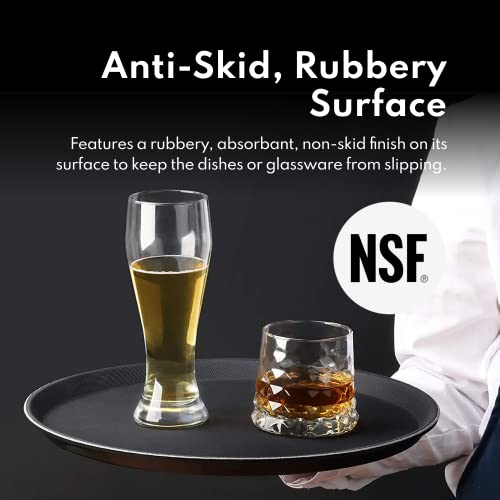 New Star Foodservice Restaurant Grade Non-Slip Serving Tray, 11 Inch Round Brown Plastic Tray with Rubber-Lined Surface, Bar, Catering, Restaurant, and Foodservice Tray