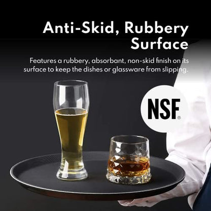 New Star Foodservice Restaurant Grade Non-Slip Serving Tray, 11 Inch Round Brown Plastic Tray with Rubber-Lined Surface, Bar, Catering, Restaurant, and Foodservice Tray
