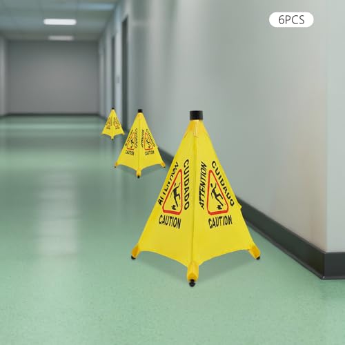 Wet Floor Signs, 6 Pack Umbrella Caution Warning Signs, Yellow