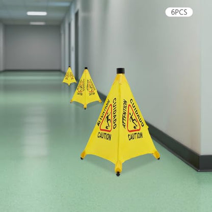 Wet Floor Signs, 6 Pack Umbrella Caution Warning Signs, Yellow