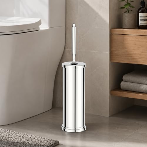 Stainless Steel Toilet Bowl Brush and Holder Set Scrubber Chrome - color: Chrome