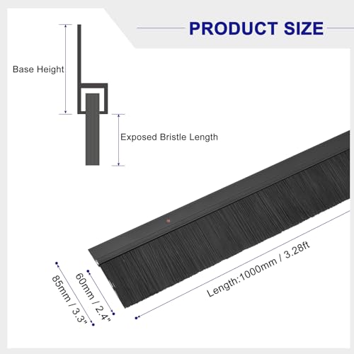 uxcell 2Pcs Door Brush Bottom Sweep H-Shape Aluminum Alloy Base with 2.4-inch Nylon Brush for Home, Industrial (39-inch L x 3.3-inch W, Black) - color: Black, Black, size: 39-inch x 3.3-inch x 2.4-inch